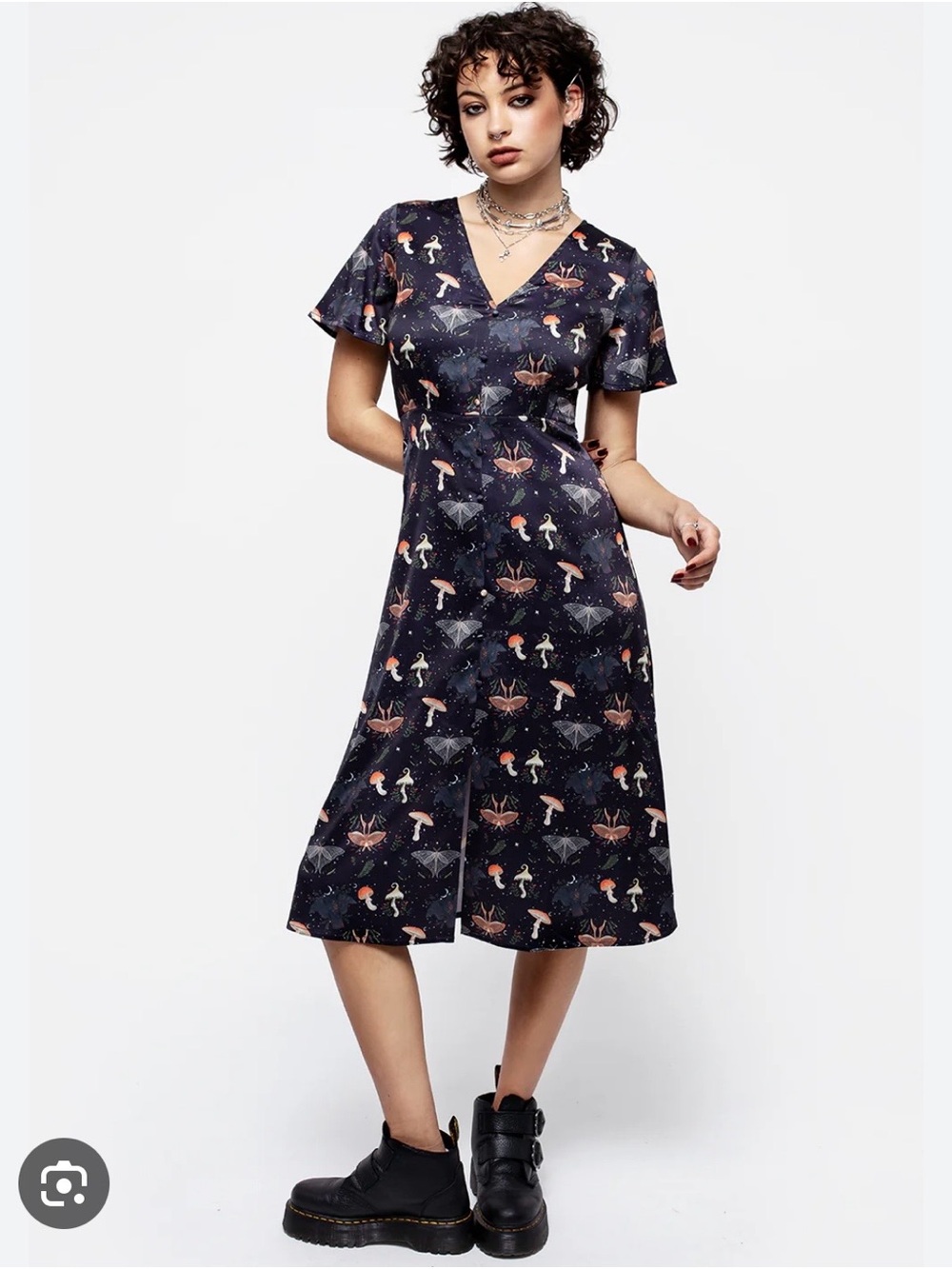 Disturbia Medeina Print Satin Midi Dress